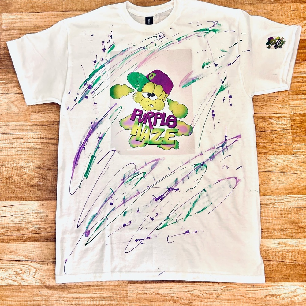 Kids Graphic Tee - White with Purple & Green